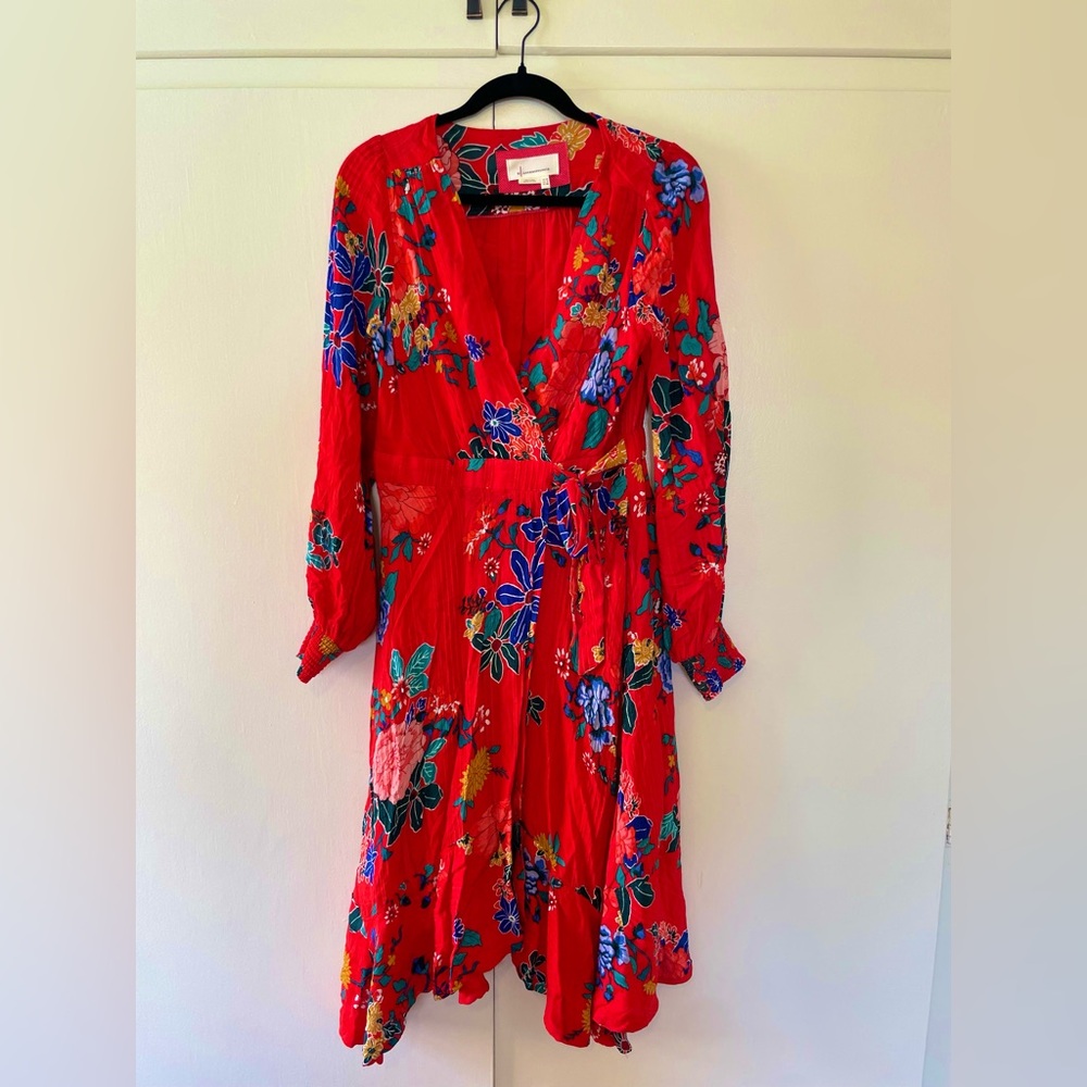 Red Size 8 Anthropologie midi wrap style dresss